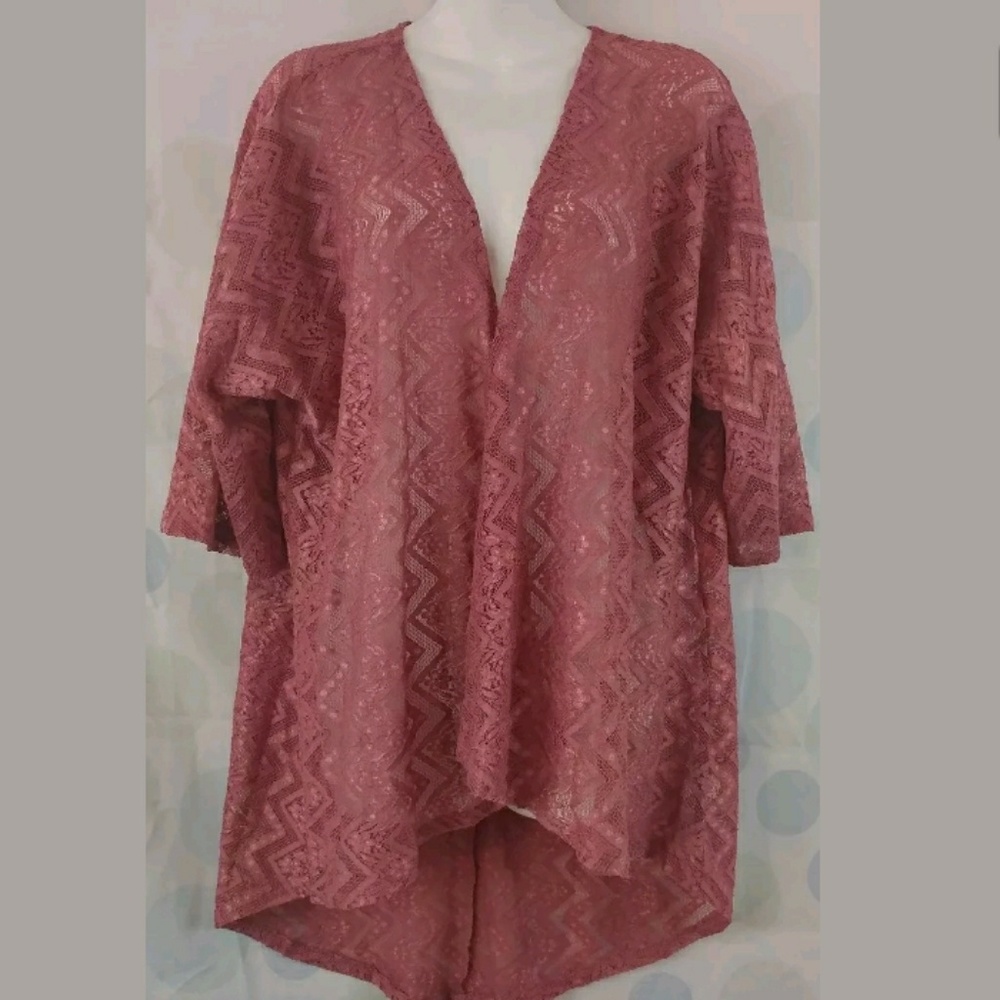 LuLaRoe Lace Pink Lindsay Open Front Cardigan SM